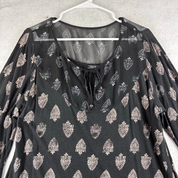 Lucky Brand 3/4 Bell Sleeve Tunic Top Women's 2X Plus Peasant Boho Damask Linen - Picture 8 of 11